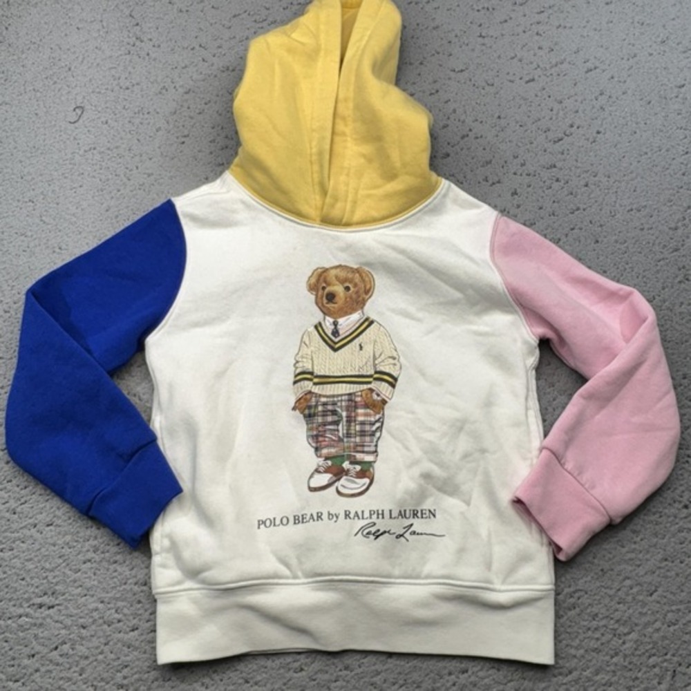 Polo Ralph Lauren Hoodie Boys 4T Colorblock Polo Bear‎ Graphic Pullover Fleece